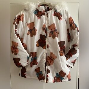 Teddy bear print puffer jacket coat